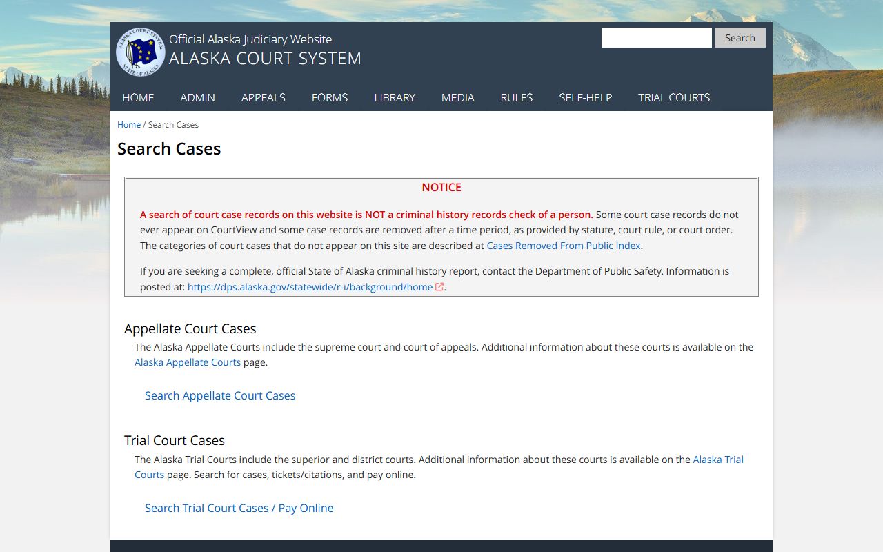 Alaska CourtView Case Search for bench warrants screenshot